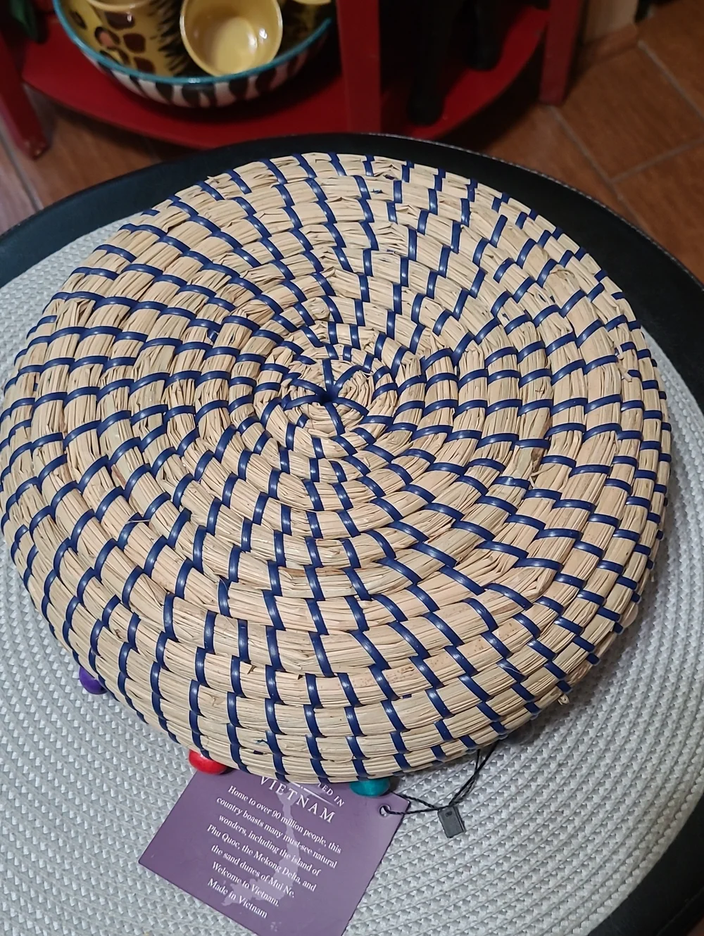 Handwoven Coiled Basket with Colorful Beads